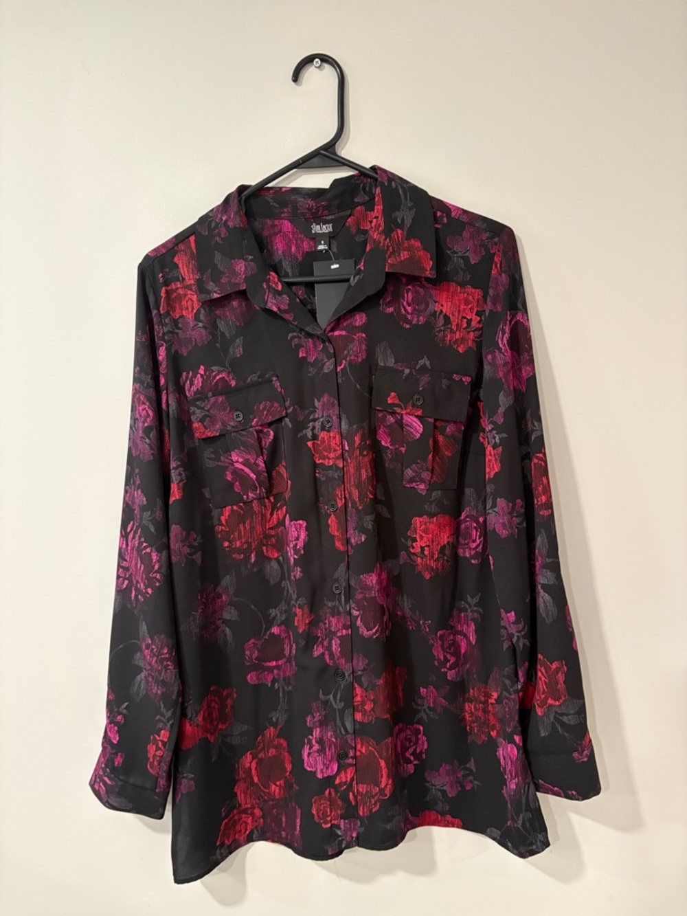 Slim Factor by Investments Harper Magenta Floral Button-Down Shirt